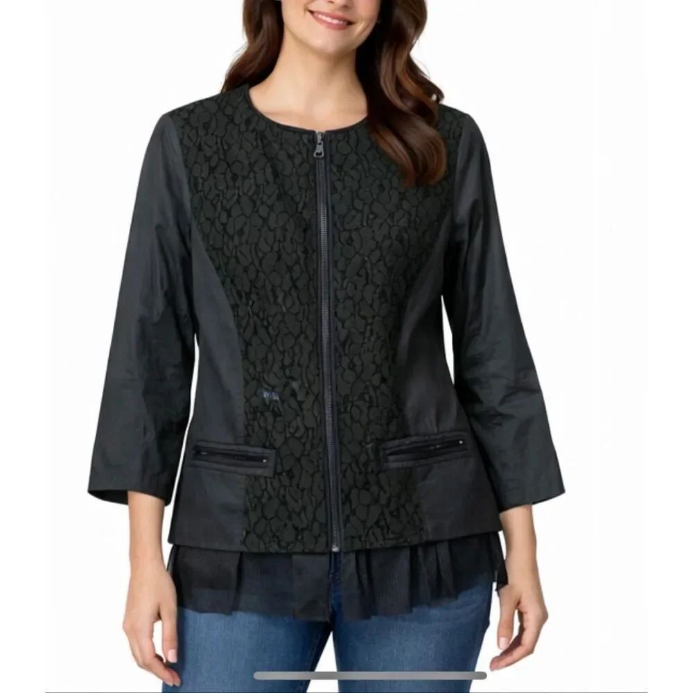 Tahari black lace panel blazer size 8